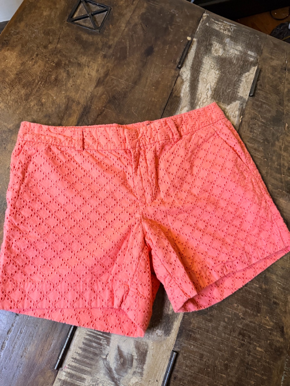 Banana Republic Coral Eyelet High-Waist Shorts
